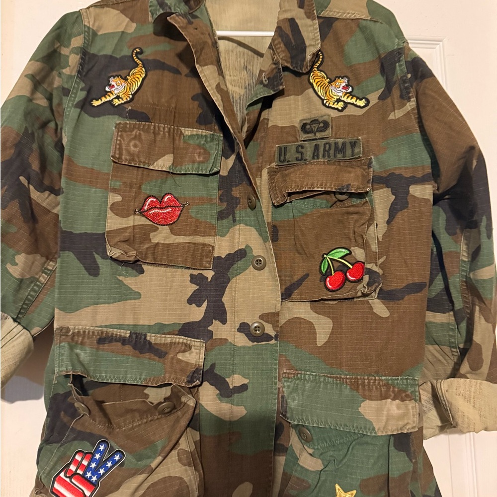 Camouflage Military Jacket with Patches